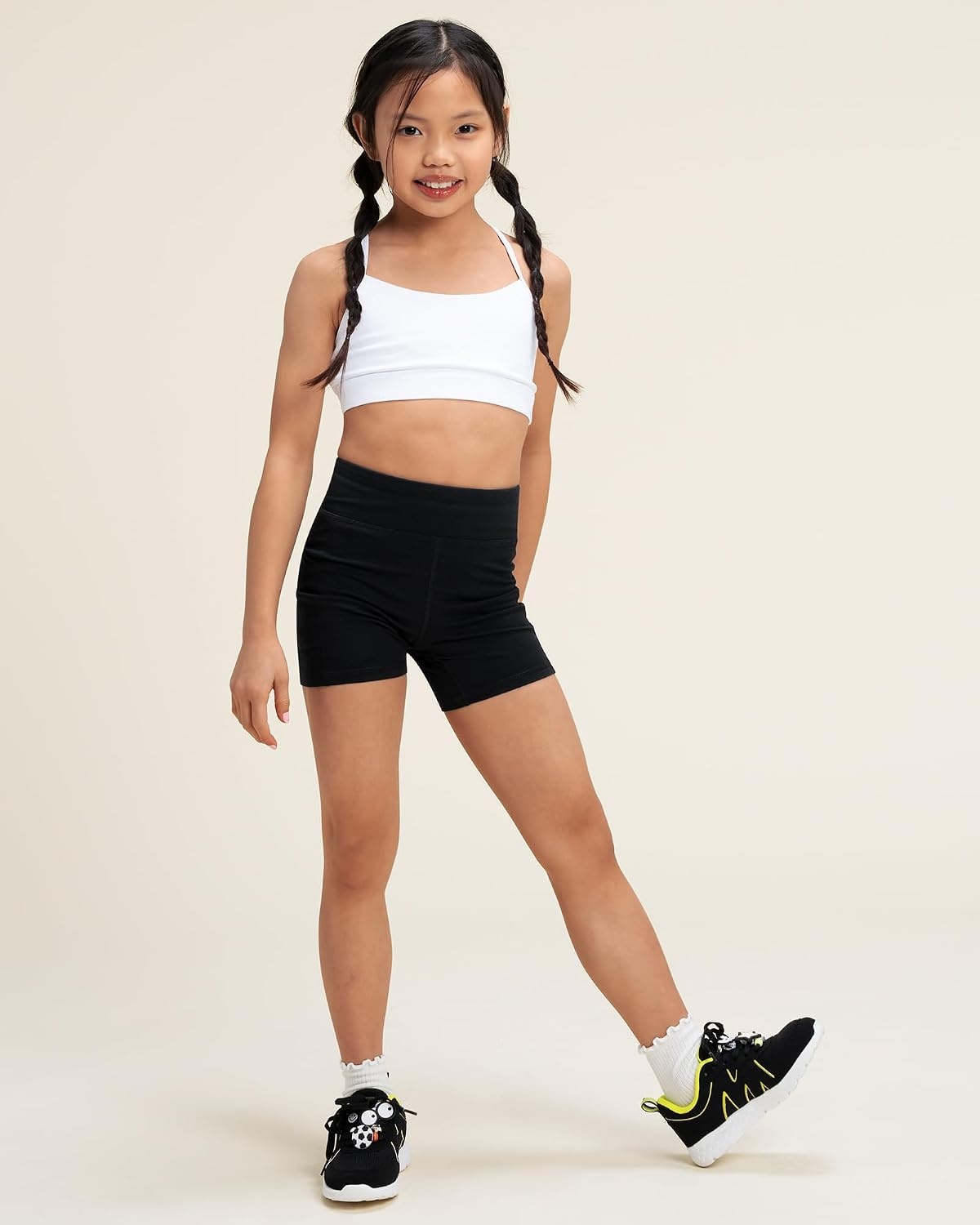 Stelle Girls Y Back Sports Bra for Dance Running Gymnastics Training(White)