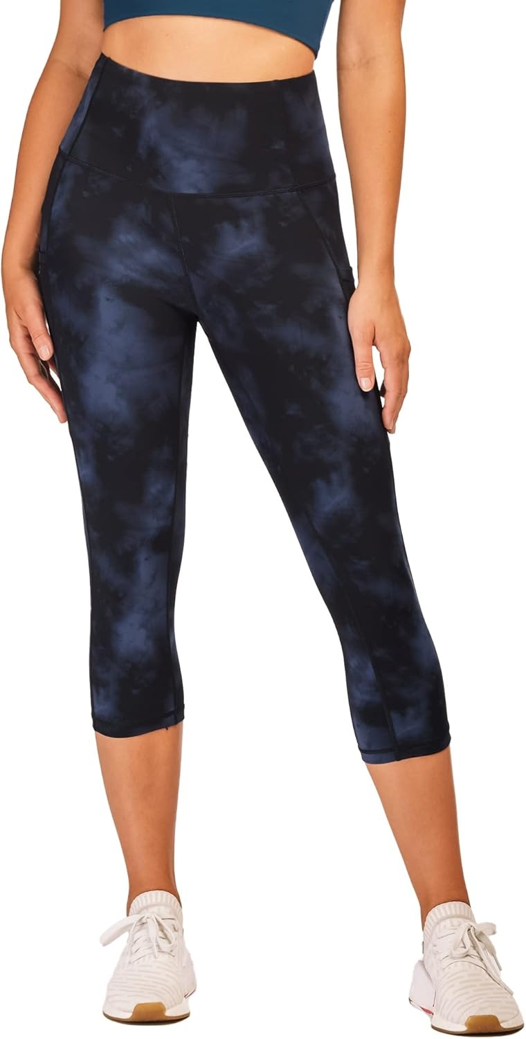 Stelle Capri Leggings for Women Yoga Pants with Pockets High Waisted Legging for Gym Workout(Nylon-cloud Dye Blue)