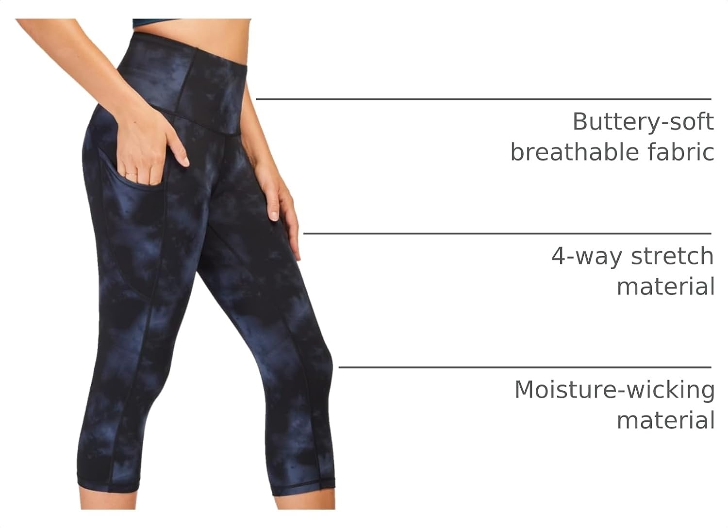 Stelle Capri Leggings for Women Yoga Pants with Pockets High Waisted Legging for Gym Workout(Nylon-cloud Dye Blue)