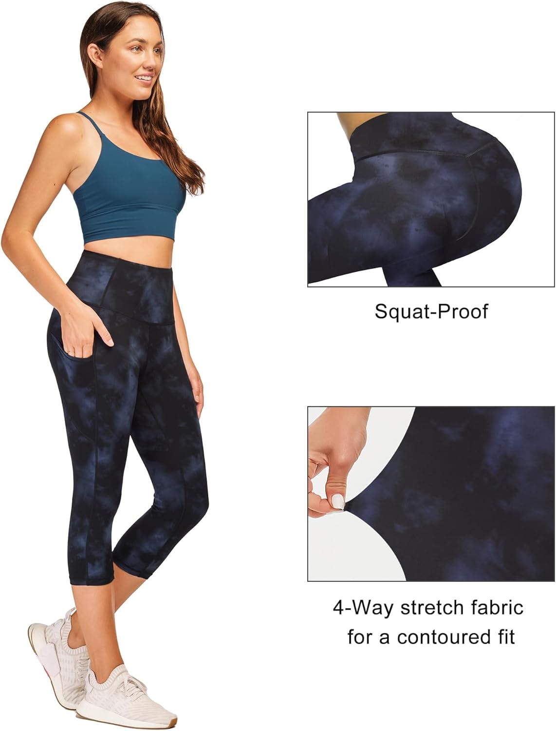 Stelle Capri Leggings for Women Yoga Pants with Pockets High Waisted Legging for Gym Workout(Nylon-cloud Dye Blue)