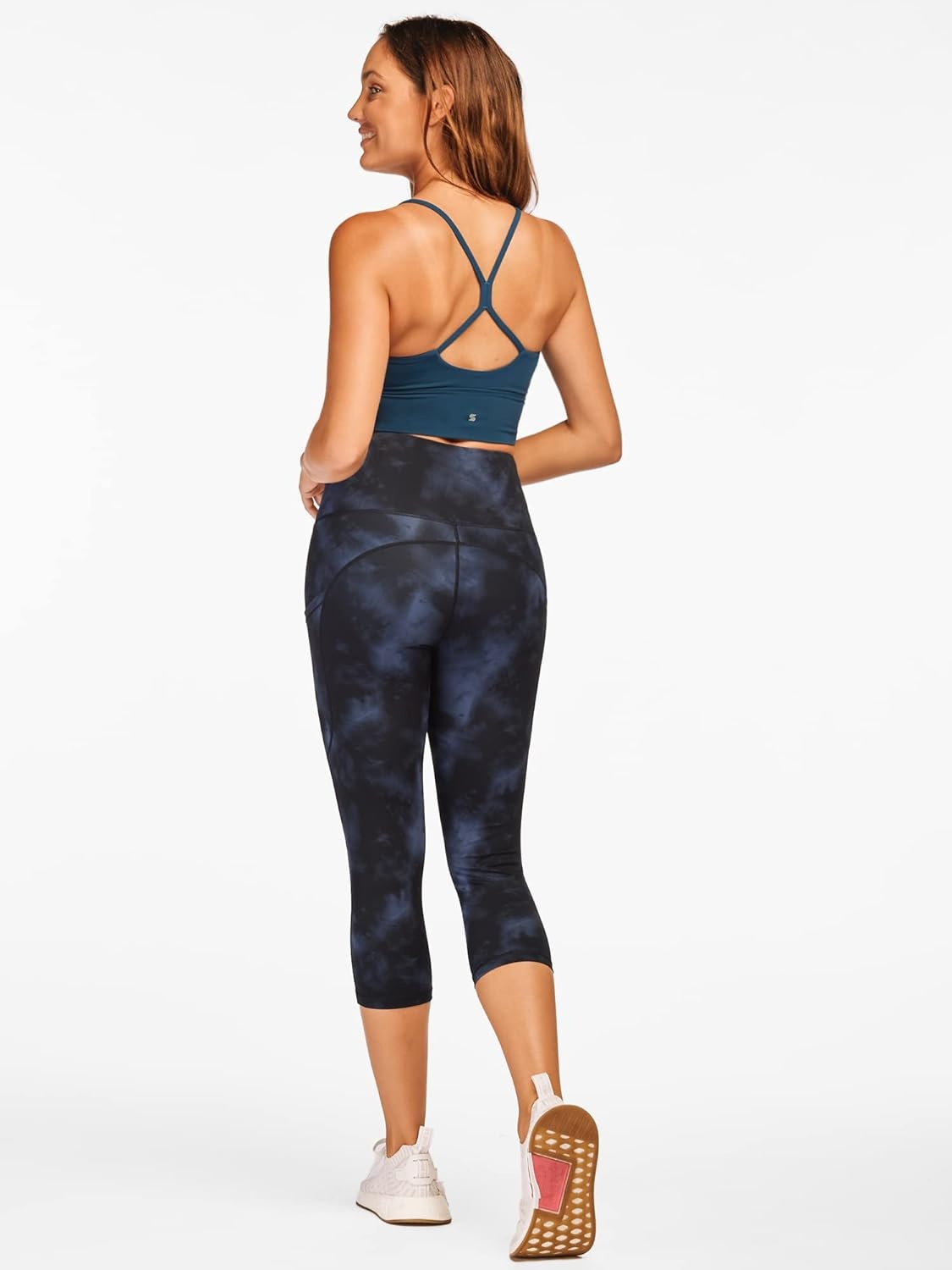 Stelle Capri Leggings for Women Yoga Pants with Pockets High Waisted Legging for Gym Workout(Nylon-cloud Dye Blue)