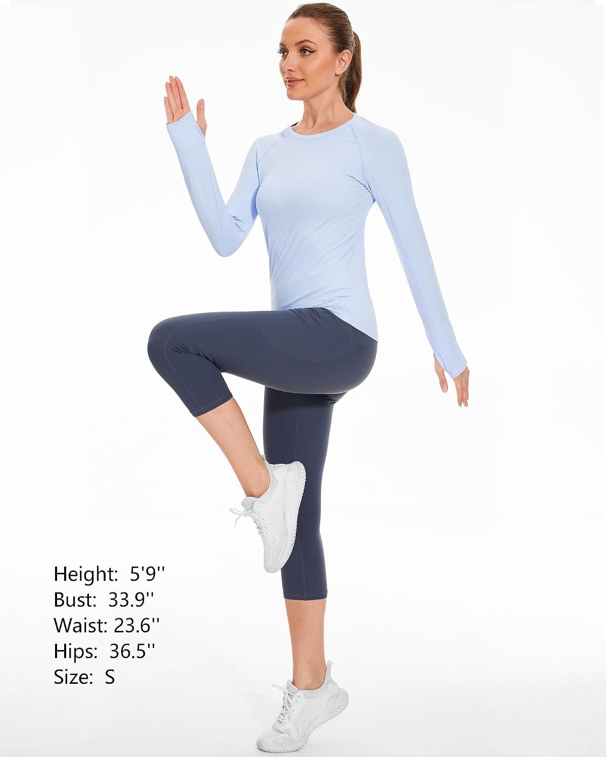 Stelle Women Workout Tops Long Sleeve Seamless Compression Athletic Shirts Yoga Gym Sports Breathable Tees(Blue)