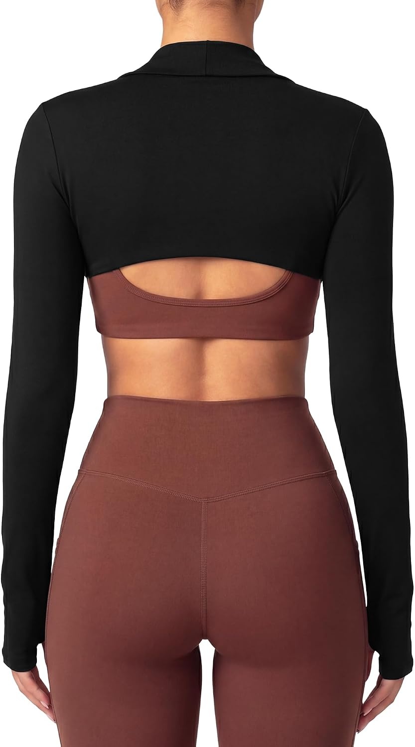 Stelle Women’s Athletic Bolero Shrug Long Sleeve Yoga Arm Cover Up(Black)