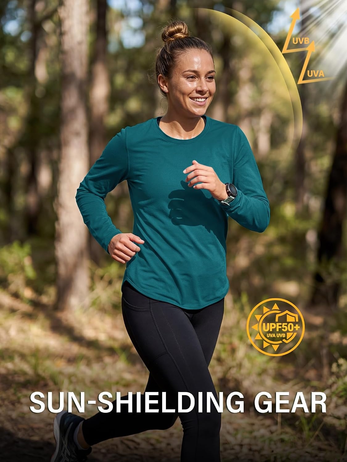 Stelle Women Long Sleeve Workout Tops UPF 50+ UV Protection Running Athletic Shirt Lightweight Quick Dry(Peacock Blue)