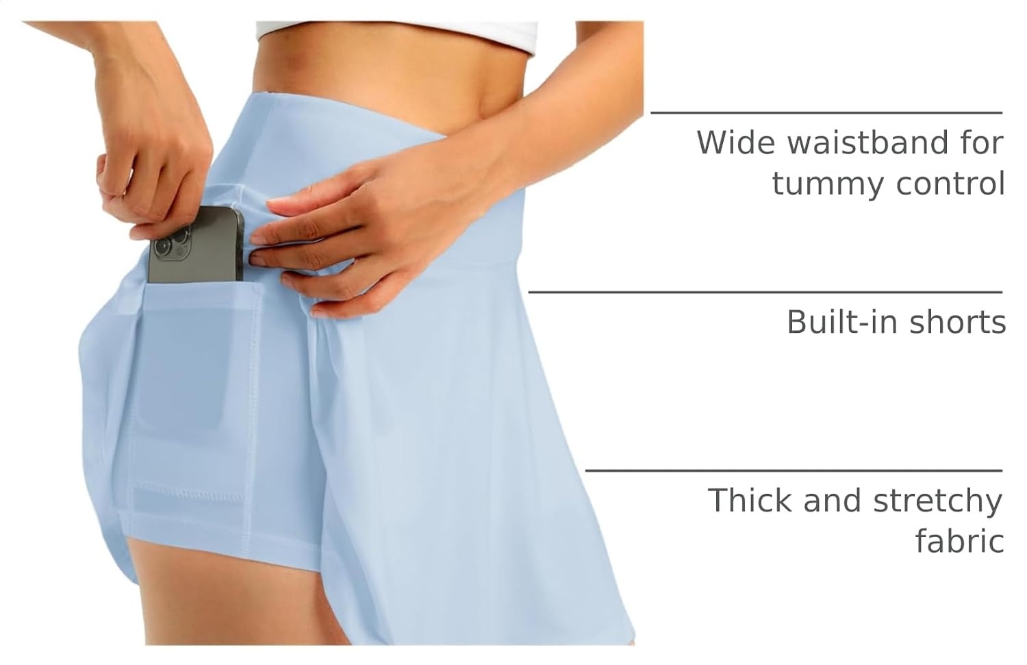 Stelle Women Tennis Skirt High Waisted Athletic Golf Skorts with Pockets | Tummy Control, Built-In Shorts, Deep Pockets, Pleated, Breathable, Lightweight, Tennis, Golf, Pickleball, Running, Workout(Light Blue)