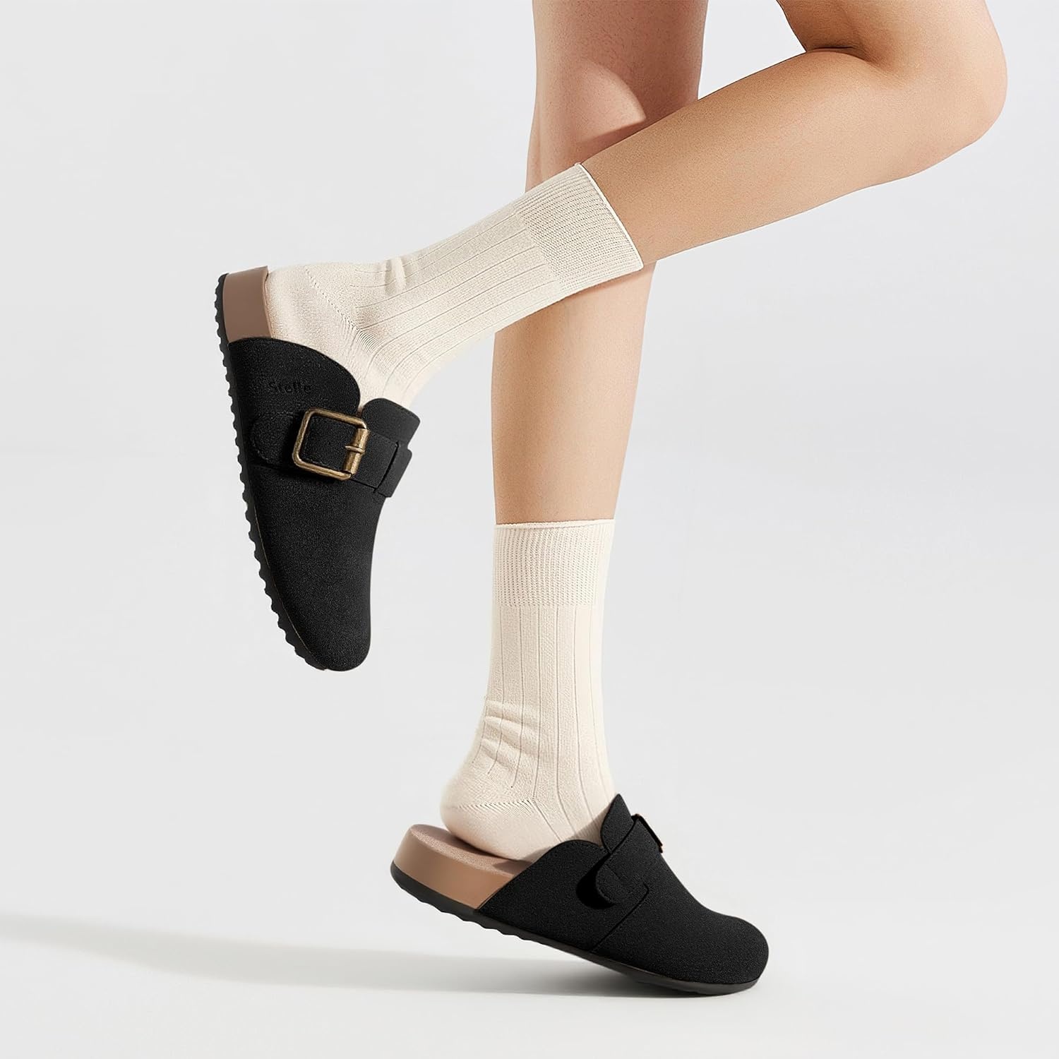Stelle Suede Clogs for Women Men Potato Shoes with Arch Support Leather Cork Footbed Mules Slip on Home Slippers(Black)