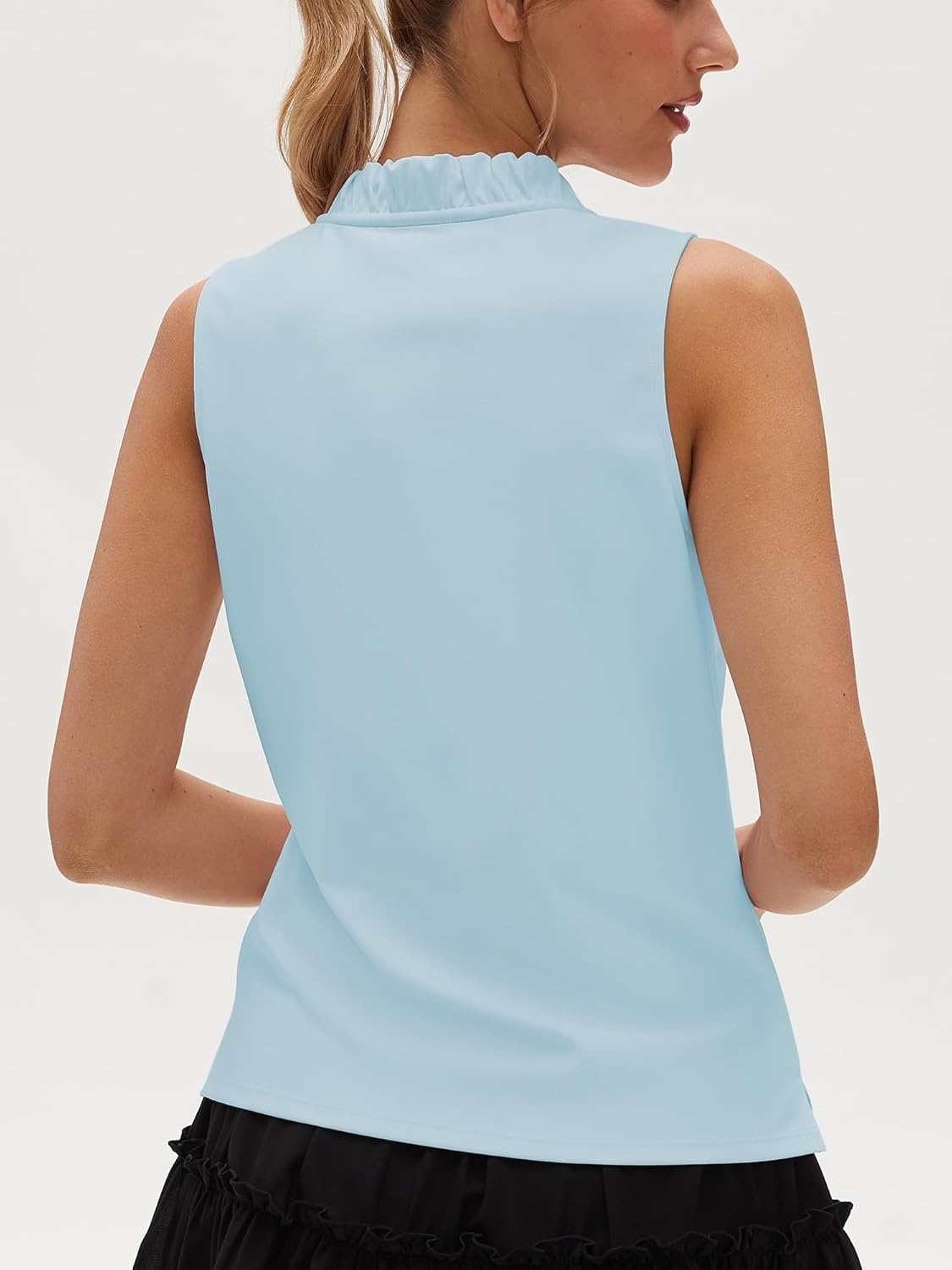 Stelle Womens Wrinkle Resist Golf Shirts UPF 50+ Sleeveless Ruffle V-Neck Tank Top Tennis Athletic Workout Top(Light Blue)