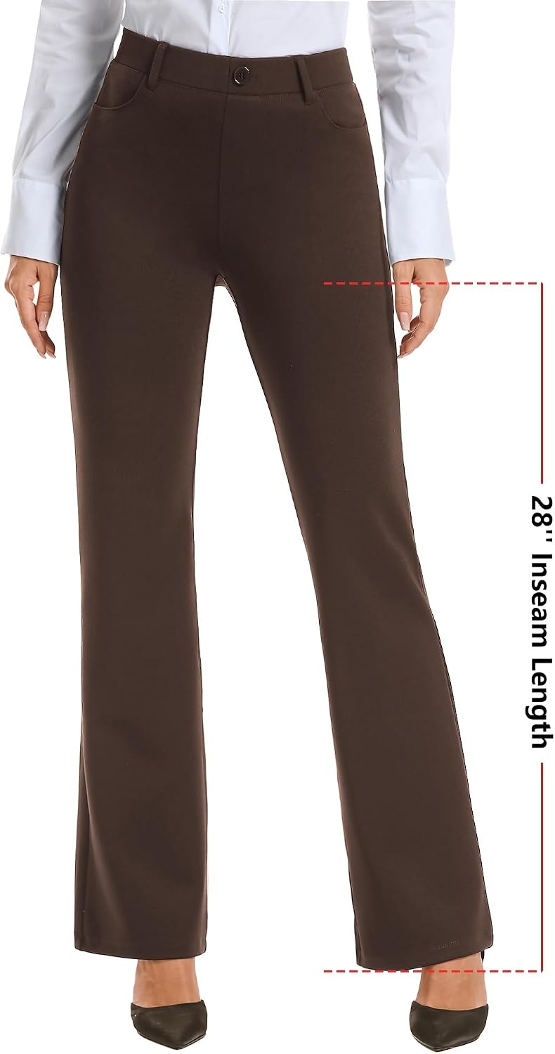Stelle Women 28″/30″/ 32″ Bootcut Dress Pants Business Casual Work Pants with Pockets Pull On Regular Slacks for Office(Coffee)