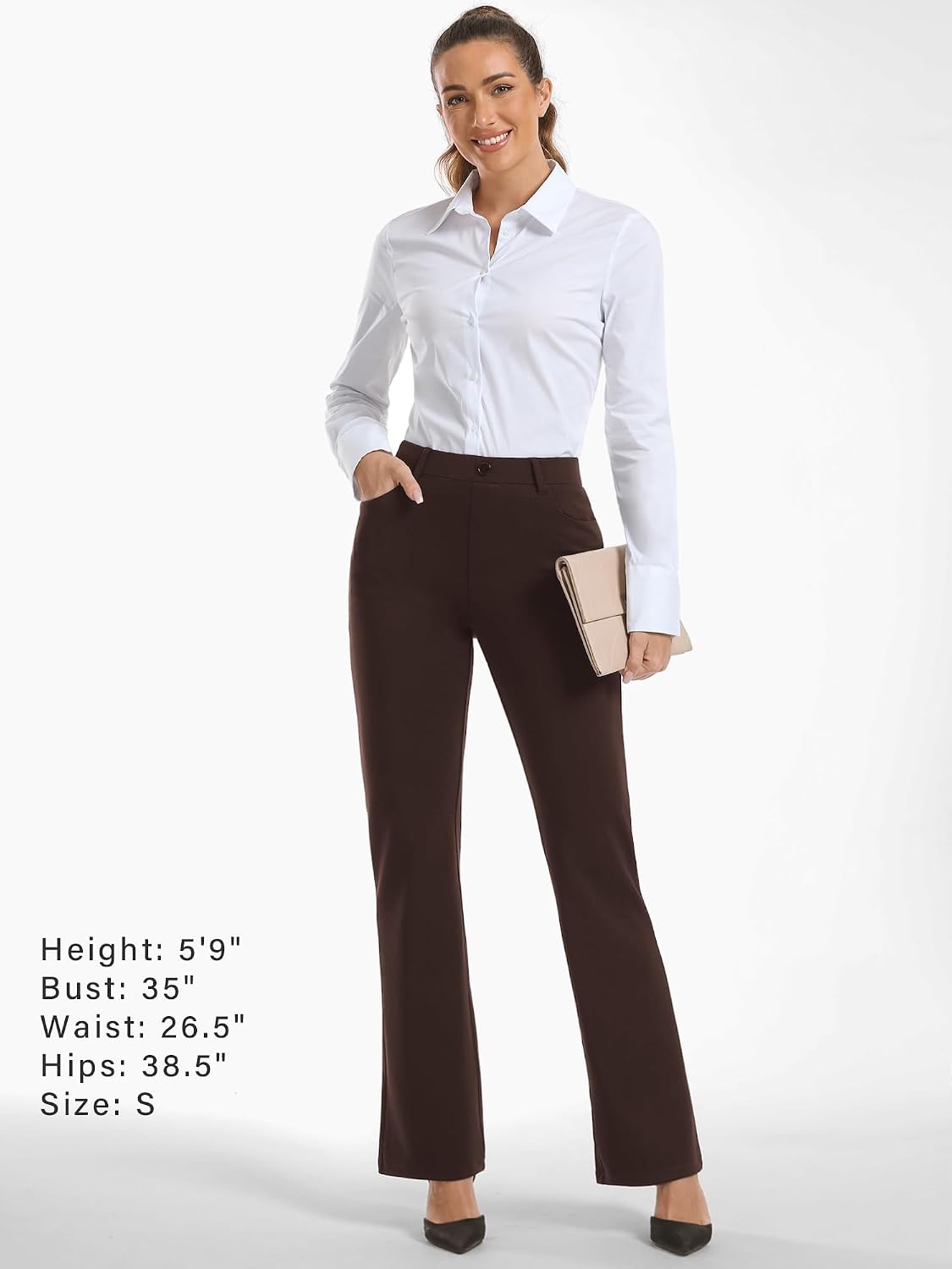 Stelle Women 28″/30″/ 32″ Bootcut Dress Pants Business Casual Work Pants with Pockets Pull On Regular Slacks for Office(Coffee)