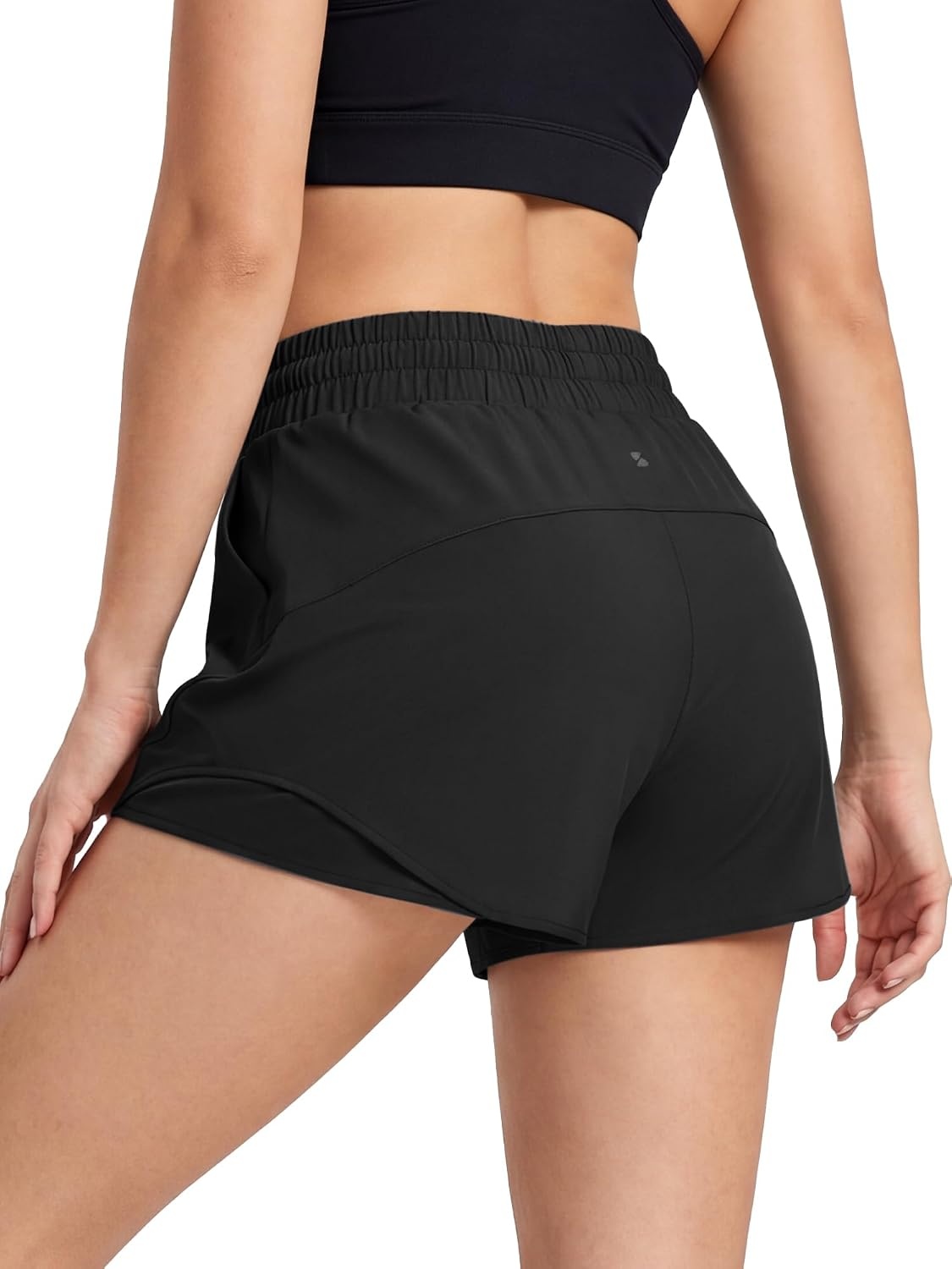 Stelle Women Running Shorts with Pockets High Waisted Drawstring Athletic Workout Quick-Dry Gym Shorts Mesh Liner(Black)