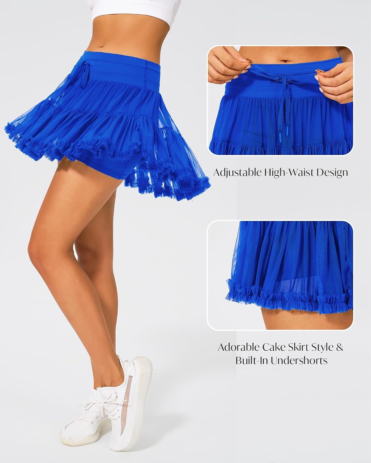 Stelle Womens Tiered Ruffle Tennis Athletic Skirts with Built in Shorts(Sapphire)