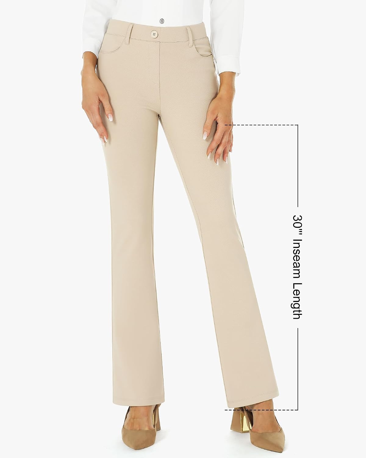 Stelle Womens Bootcut Stretch Dress Work Pants Slacks with Pockets Pull On(Dune)