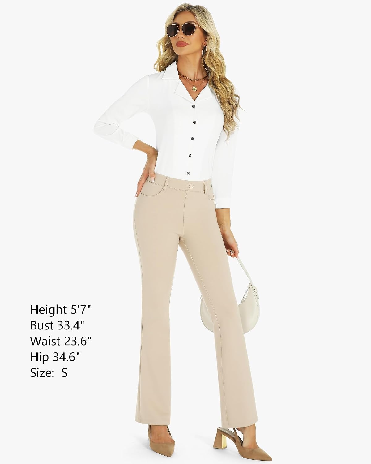Stelle Womens Bootcut Stretch Dress Work Pants Slacks with Pockets Pull On(Dune)