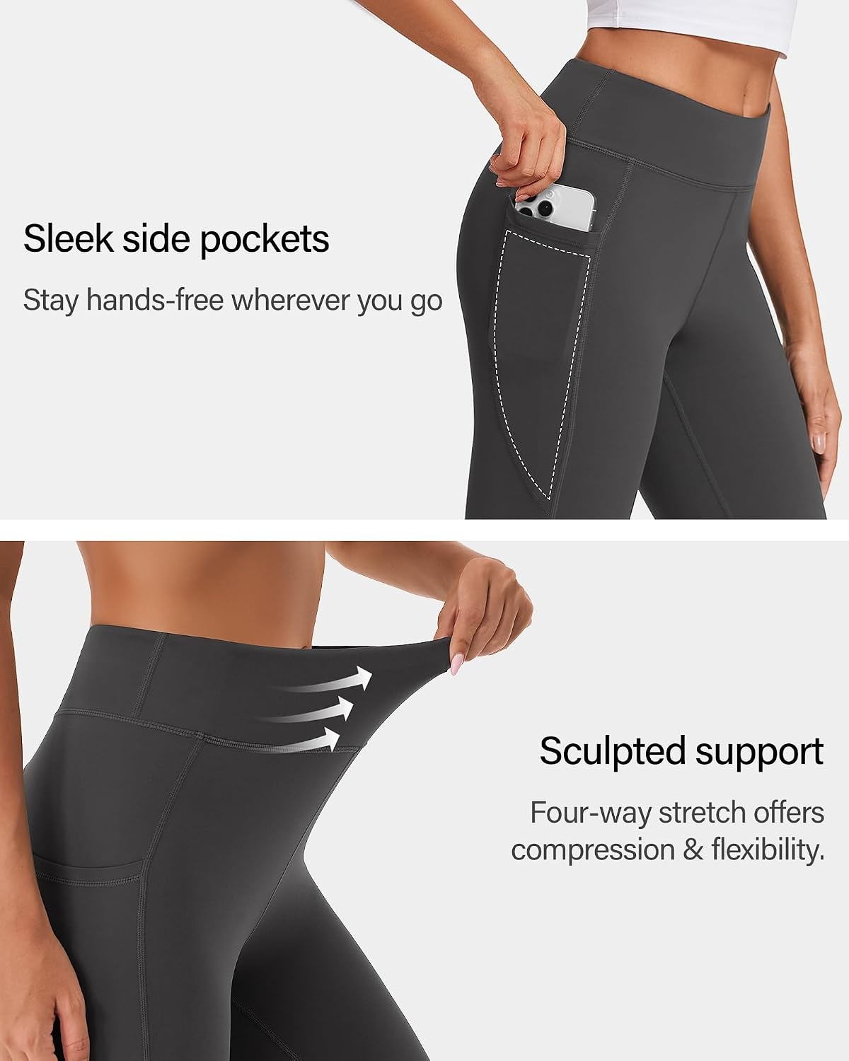 Stelle 27″ Fleece Lined High-Waisted Women Leggings with Pockets for Winter | Soft Fleece Lining,4-Way Stretch,Tummy Control,Large Side Pocket,Tear Resistant Thermal Fabric,Winter Workouts And Daily Wear(Charcoal)