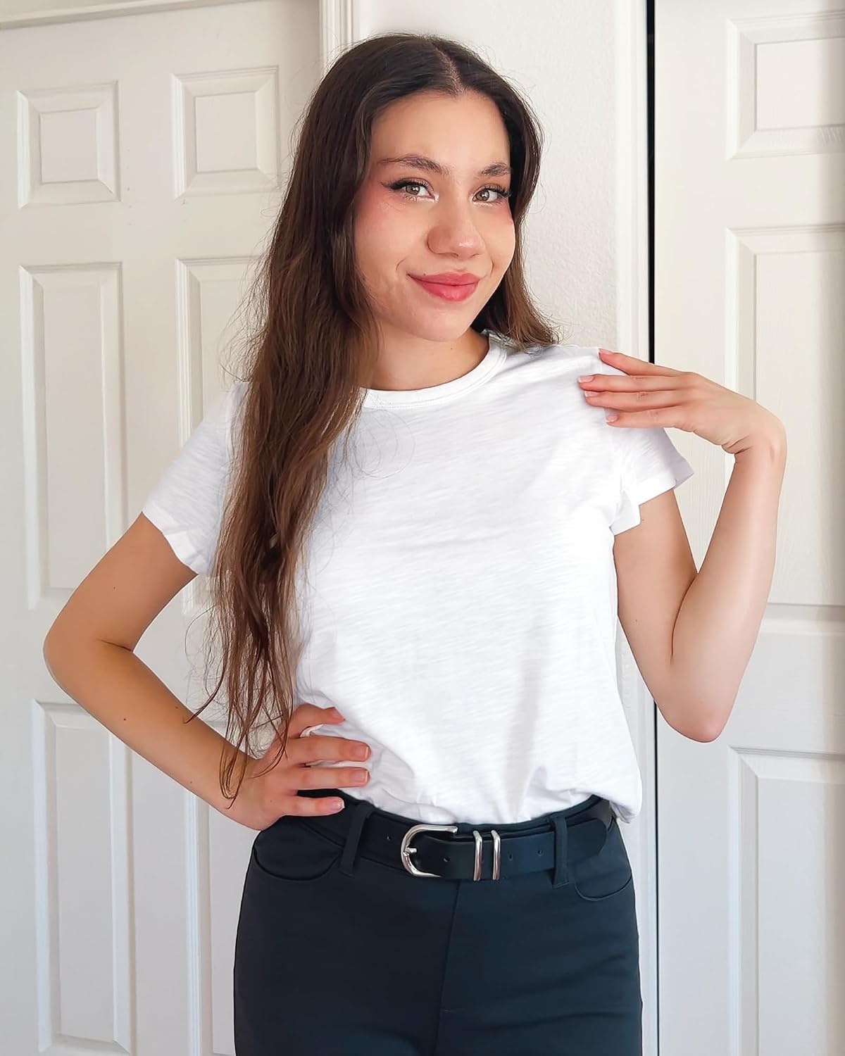 Stelle Womens Modal Soft Crewneck Short Sleeve T Shirts Basic Tees(White)