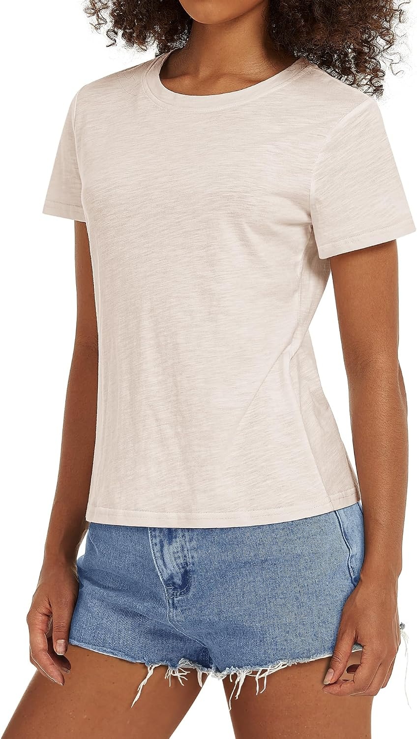 Stelle Womens Cotton T Shirts Comfort Soft Casual Everyday Modal Tops | Breathable fabric, Relaxed fit, Short sleeves, Layering essential, Lounge, Travel, Machine washable(Oat Milk)