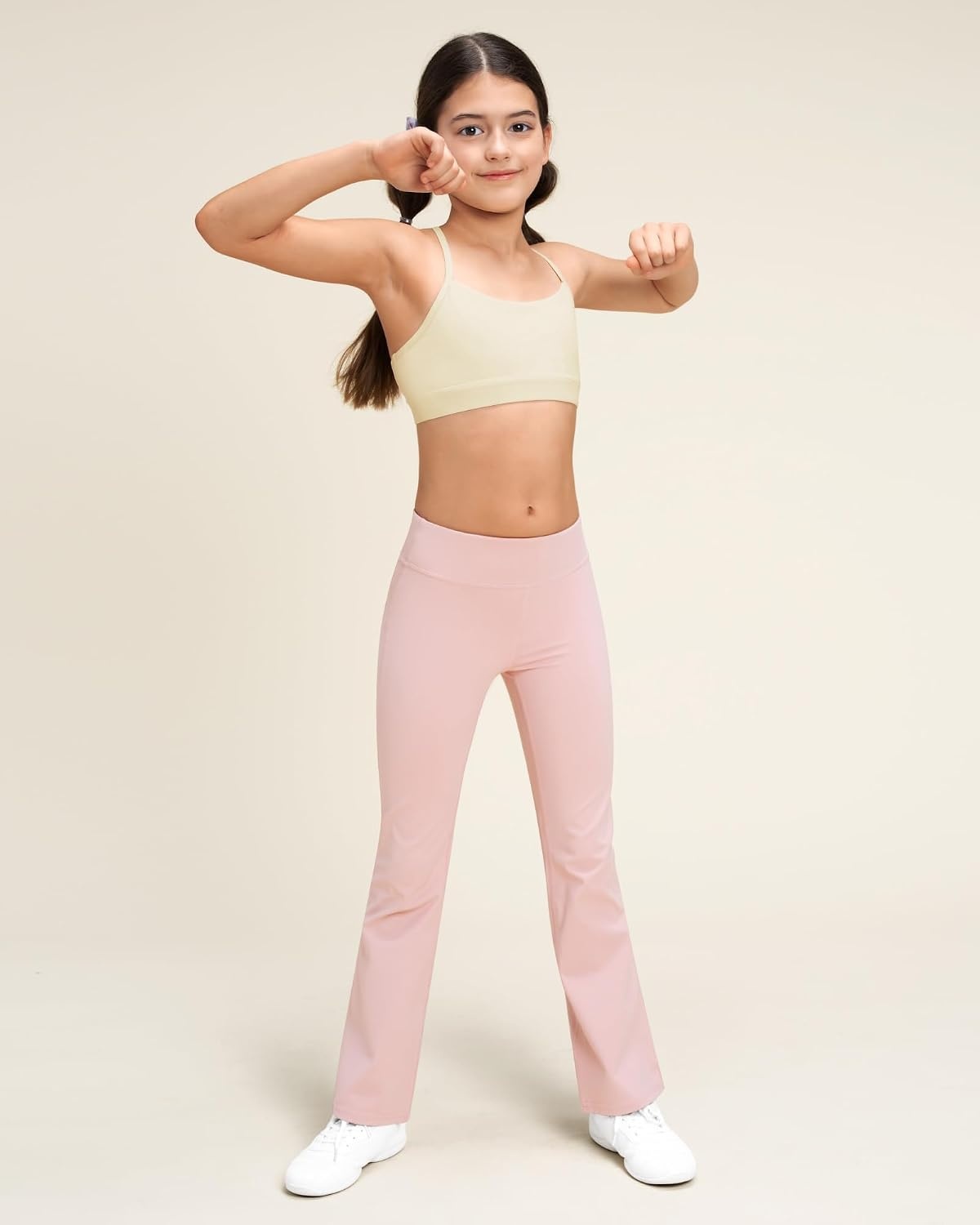 Stelle Girls Y Back Sports Bra for Dance Running Gymnastics Training(Creme)
