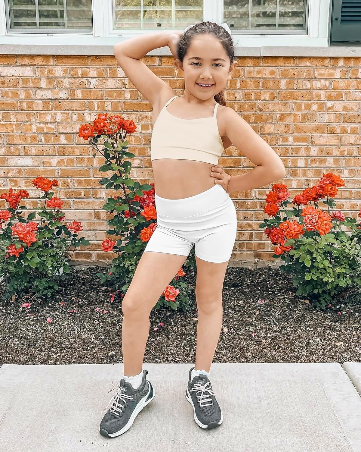 Stelle Girls Y Back Sports Bra for Dance Running Gymnastics Training(Creme)