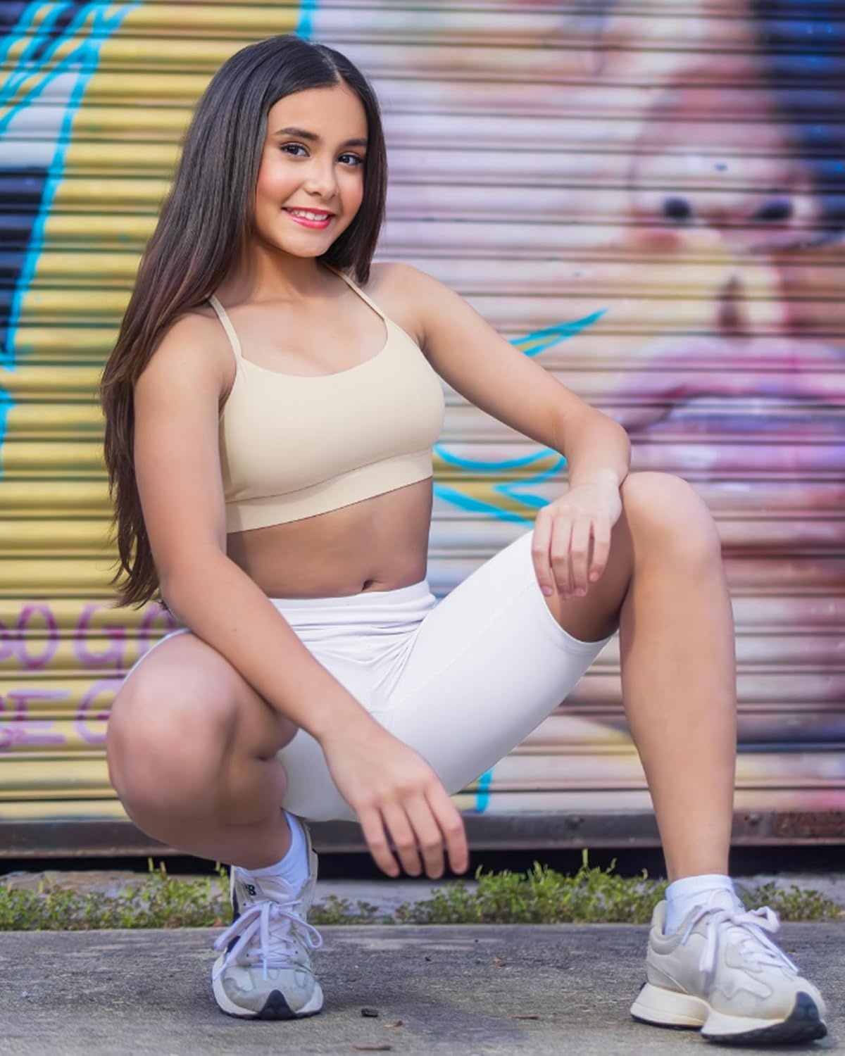 Stelle Girls Y Back Sports Bra for Dance Running Gymnastics Training(Creme)