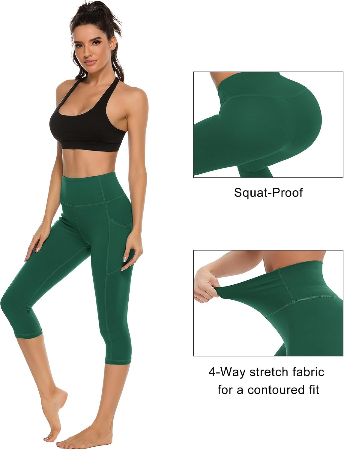 Stelle Women’s Capri Yoga Pants with Pockets Essential High Waisted Leggings for Workout(Forest Green)