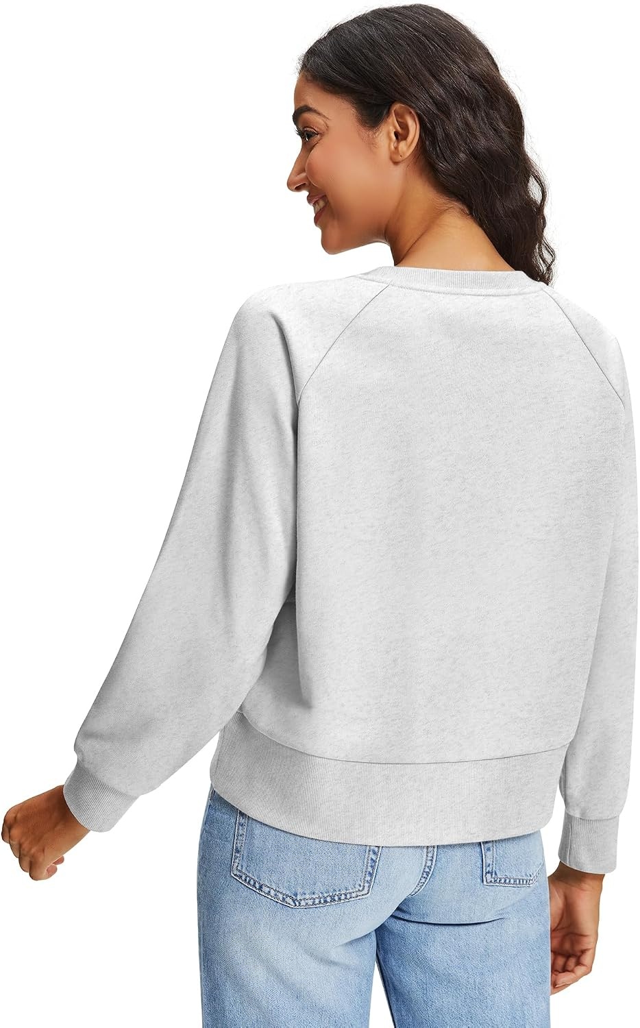 Stelle Women’s Raglan Crewneck Sweatshirt Relaxed Fit Casual Everyday(Ultra Light Grey)