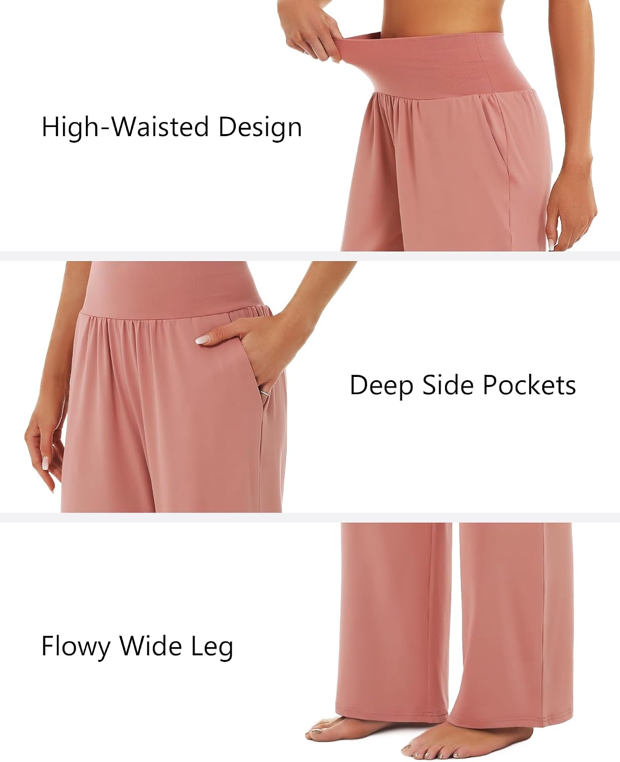 Stelle Women’s Wide Leg Lounge Pants Soft Stretch Casual Travel Wear(Dusty Pink)