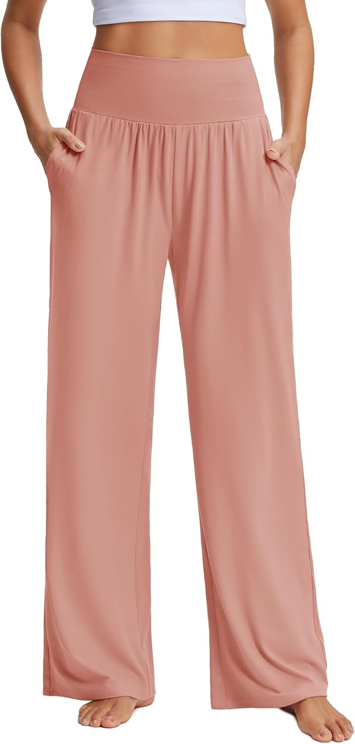 Stelle Women’s Wide Leg Lounge Pants Soft Stretch Casual Travel Wear(Dusty Pink)