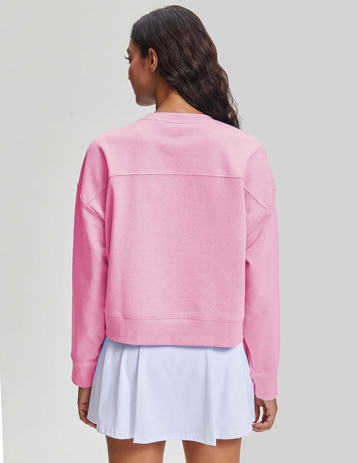 Stelle Cropped Sweatshirts for Women Cotton Long Sleeve Crop Tops Crewneck Pullover Oversized Sweater(Bubblegum)