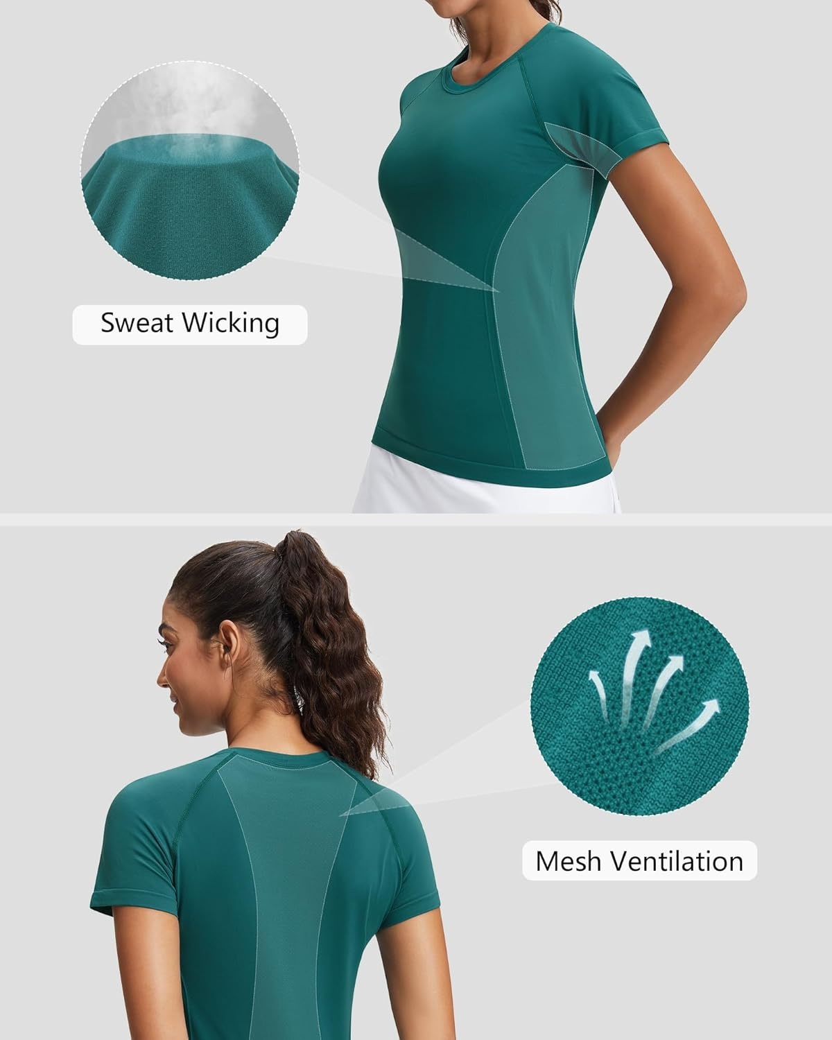 Stelle Womens Workout Tops Short Sleeve Seamless Athletic Shirts Yoga Gym Running T-Shirts(Emerald)