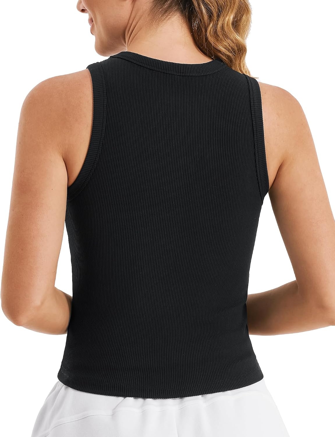 Stelle Ribbed Tank Tops for Women High Neck Sleeveless Cami Stretch Slim Top Casual Workout Basic Tshirt(Black)
