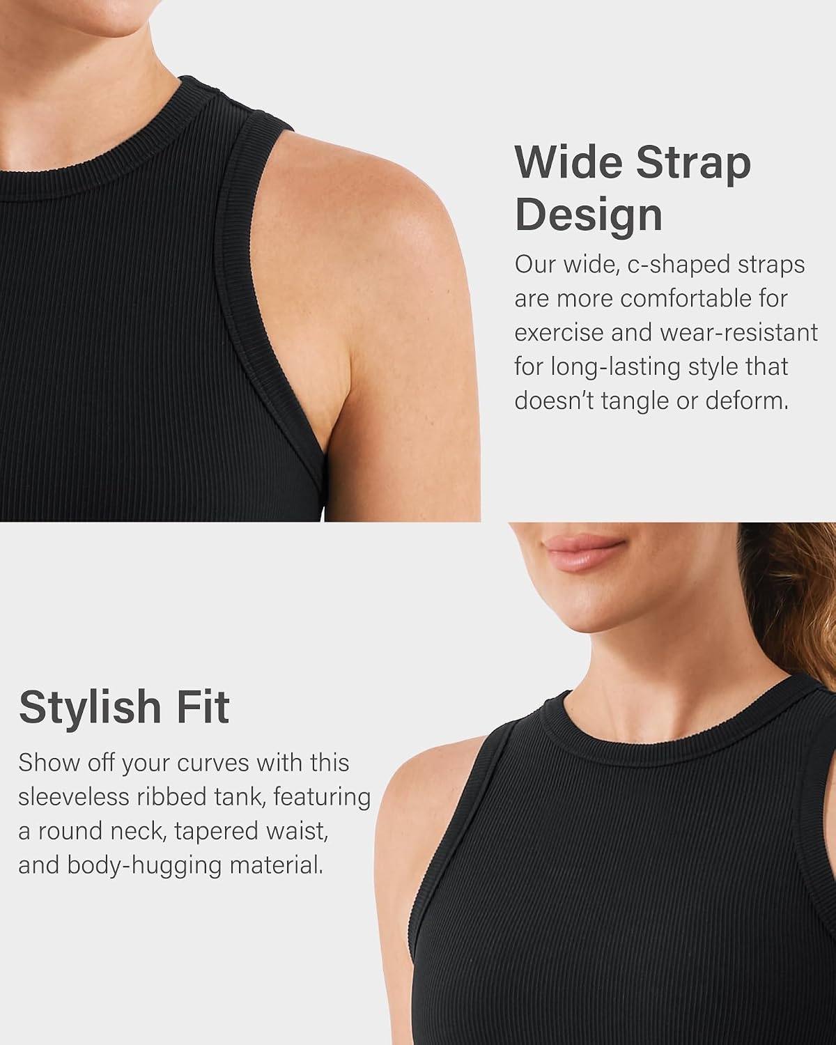 Stelle Ribbed Tank Tops for Women High Neck Sleeveless Cami Stretch Slim Top Casual Workout Basic Tshirt(Black)