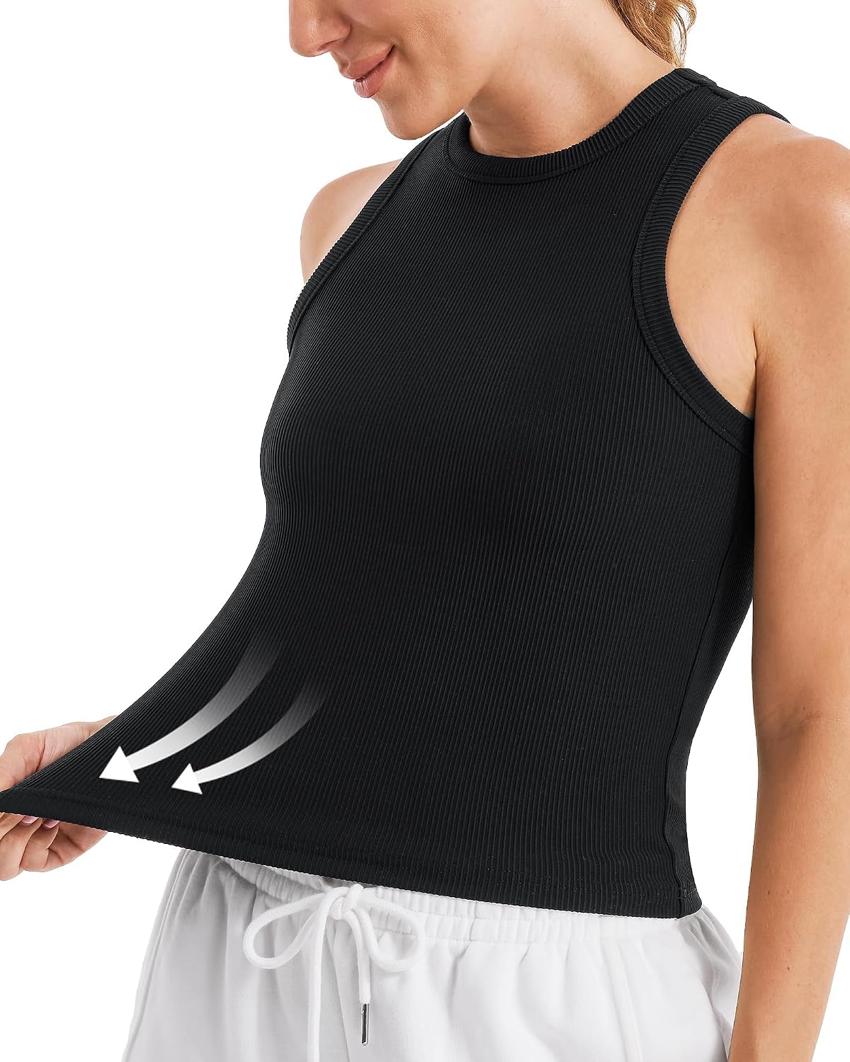 Stelle Ribbed Tank Tops for Women High Neck Sleeveless Cami Stretch Slim Top Casual Workout Basic Tshirt(Black)