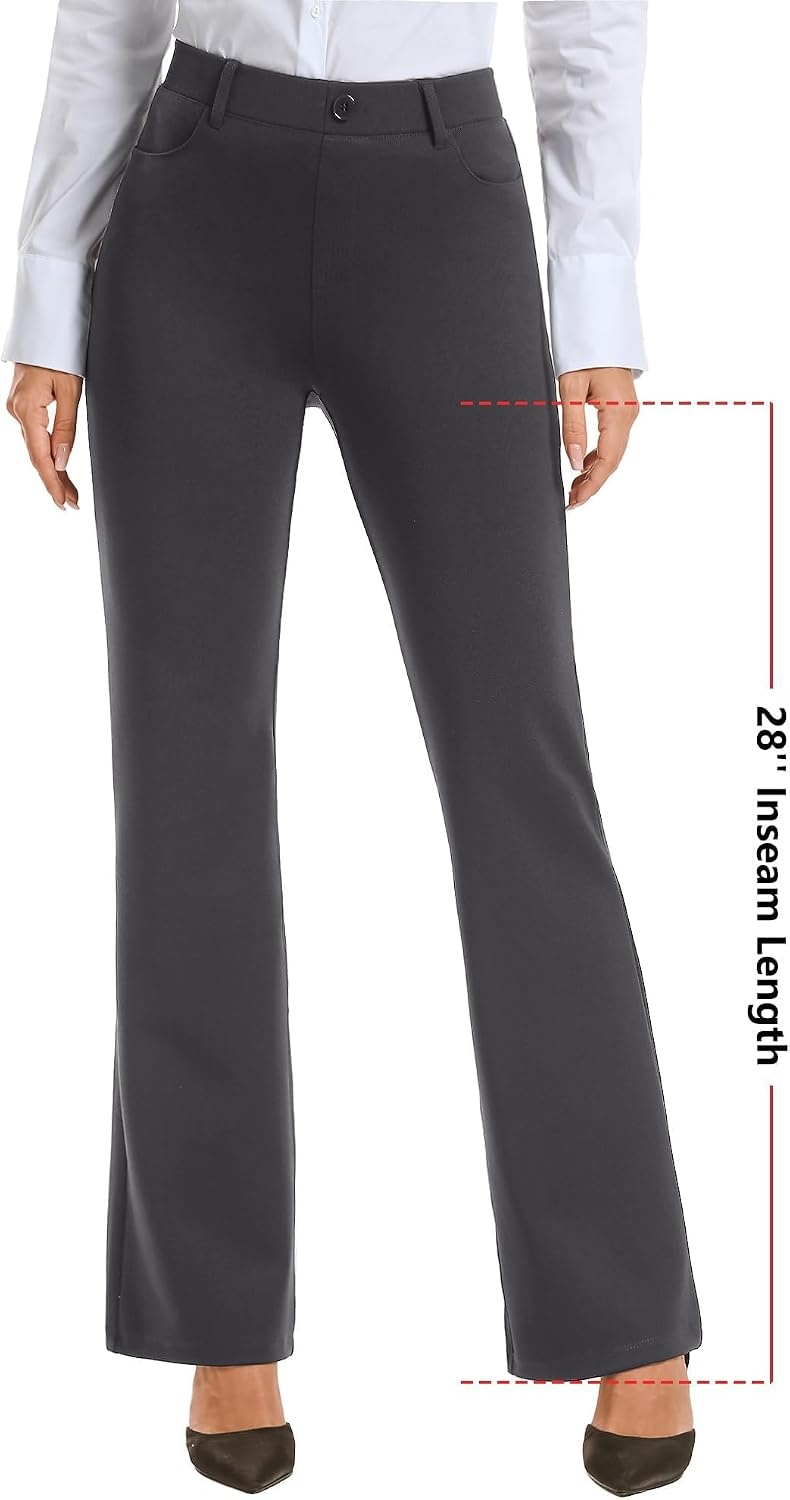 Stelle Womens Bootcut Stretch Dress Work Pants Slacks with Pockets Pull On(Charcoal Grey)