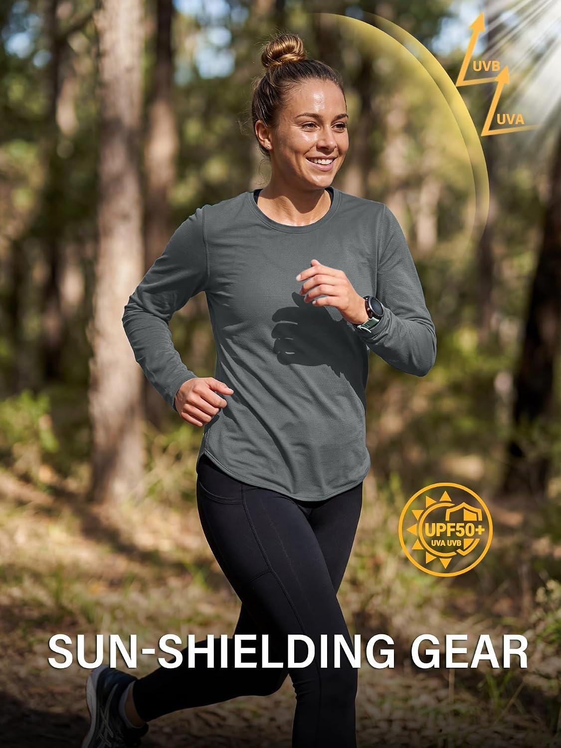 Stelle Women Long Sleeve Workout Tops UPF 50+ UV Protection Running Athletic Shirt Lightweight Quick Dry(Dark Grey)
