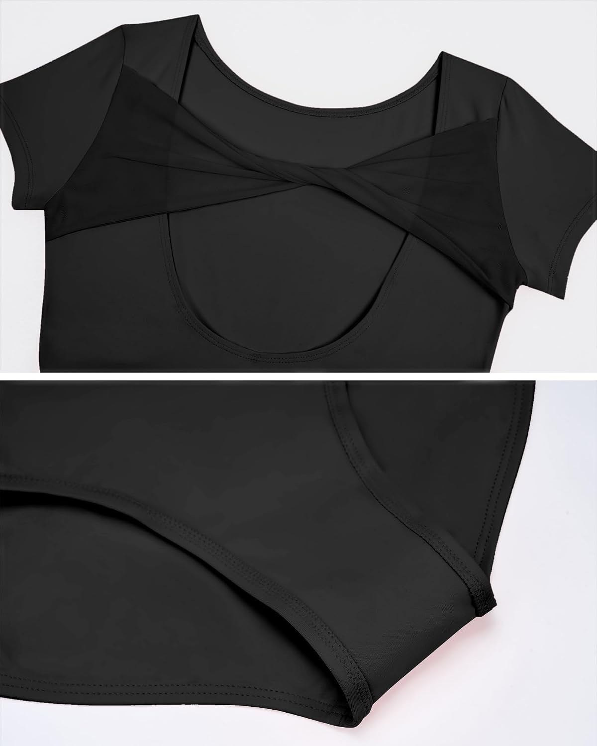 Stelle Ballet Leotard for Women Twist Back Short Sleeve Dancewear(Black)