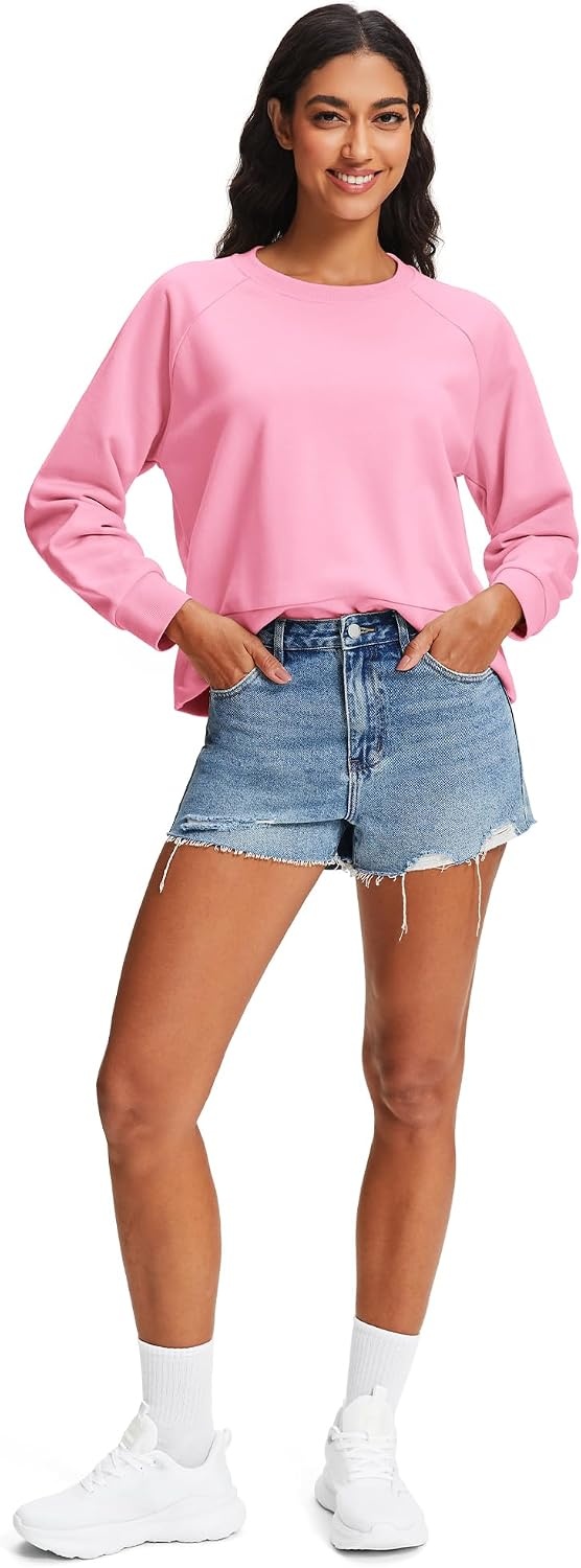 Stelle Cropped Sweatshirts for Women Cotton Raglan Sleeve Crop Tops Crewneck Pullover Sweat Shirts(Bubblegum)