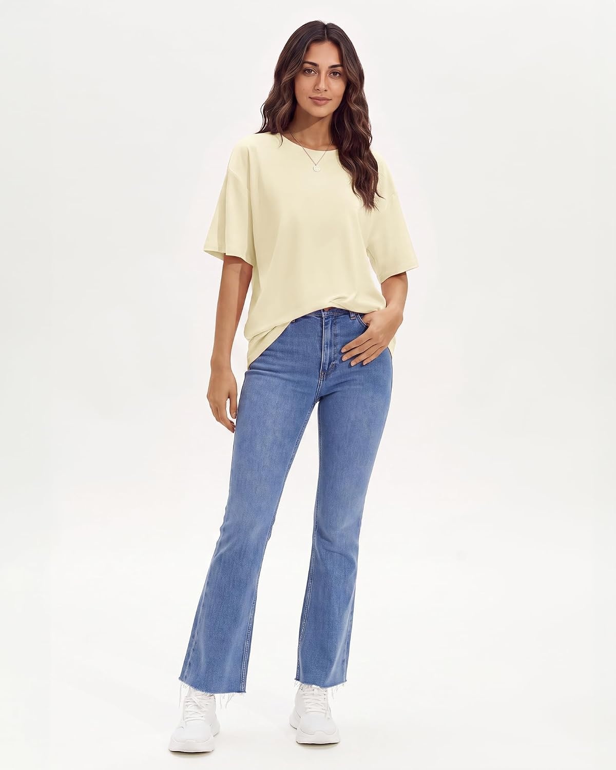 Stelle Womens Oversized Tee Shirts Loose Fit Buttery Soft Tshirt Casual Top(Creme)