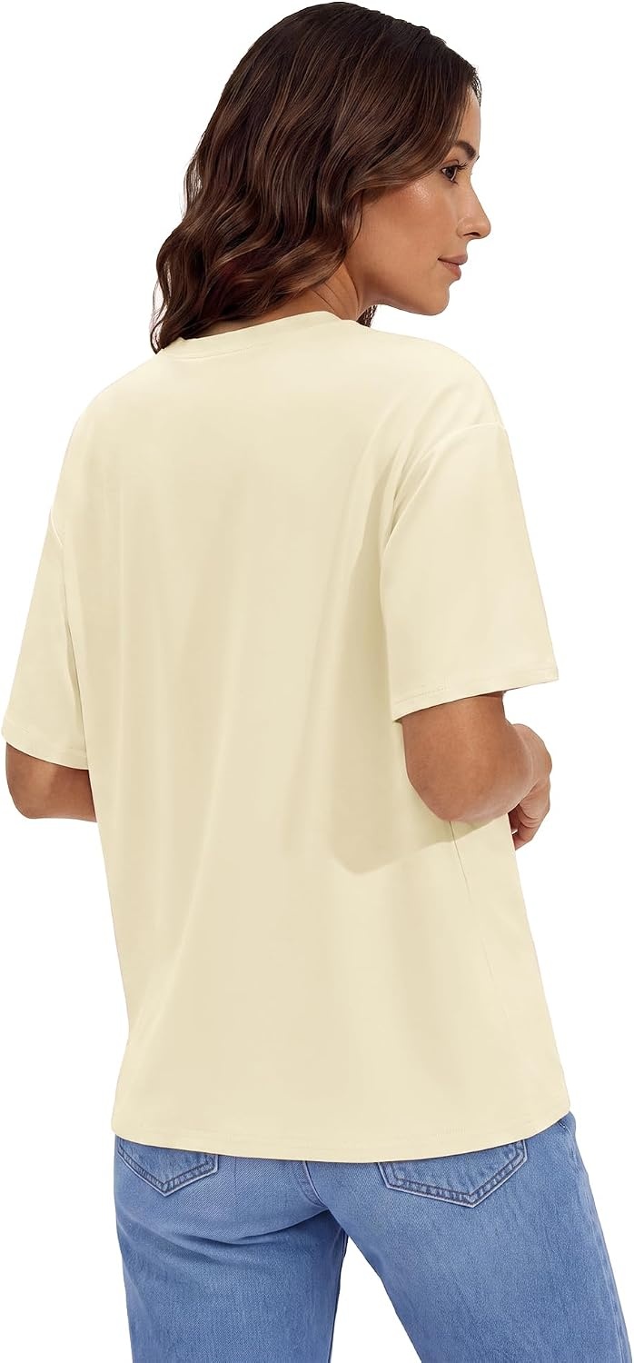 Stelle Womens Oversized Tee Shirts Loose Fit Buttery Soft Tshirt Casual Top(Creme)