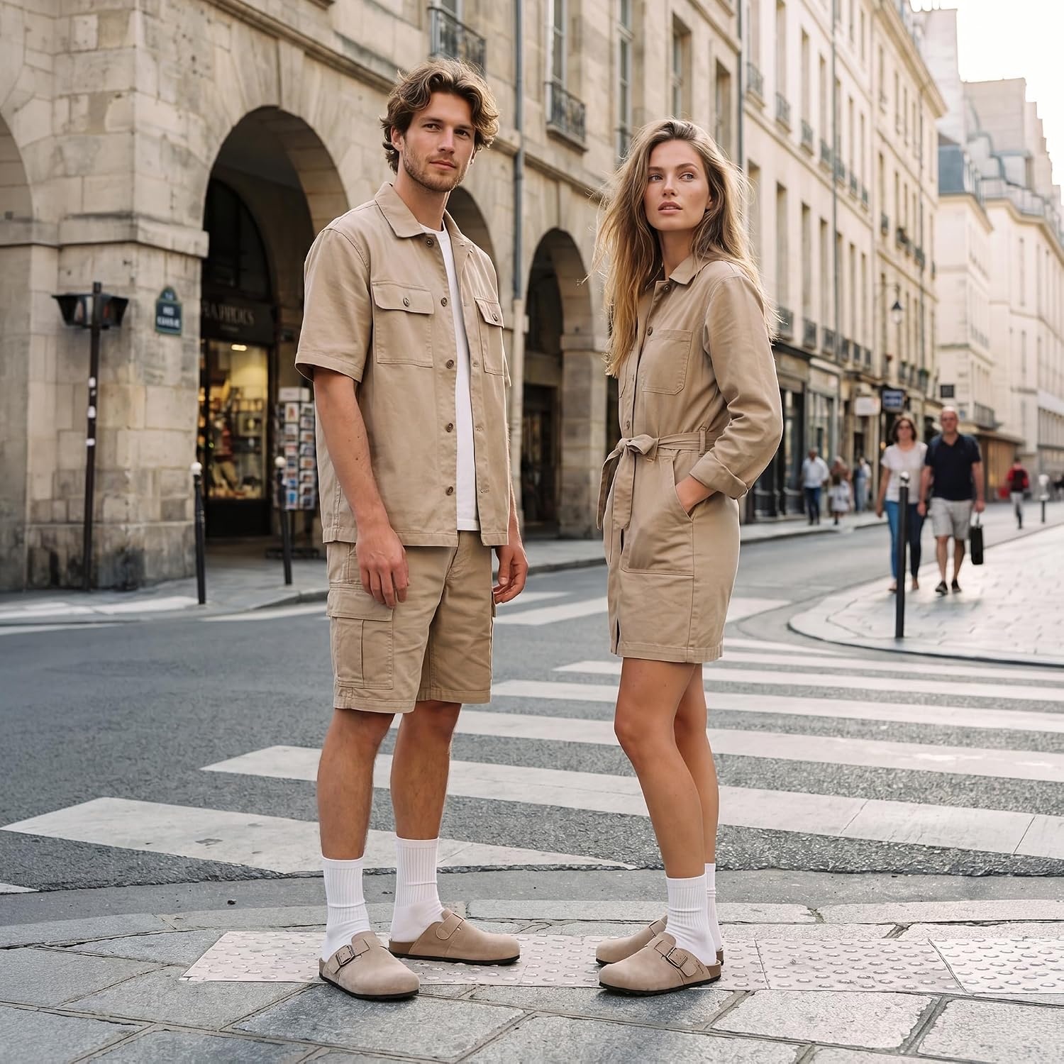 Stelle Suede Clogs for Women Men Potato Shoes with Arch Support Leather Cork Footbed Mules Slip on Home Slippers(Taupe-leather)
