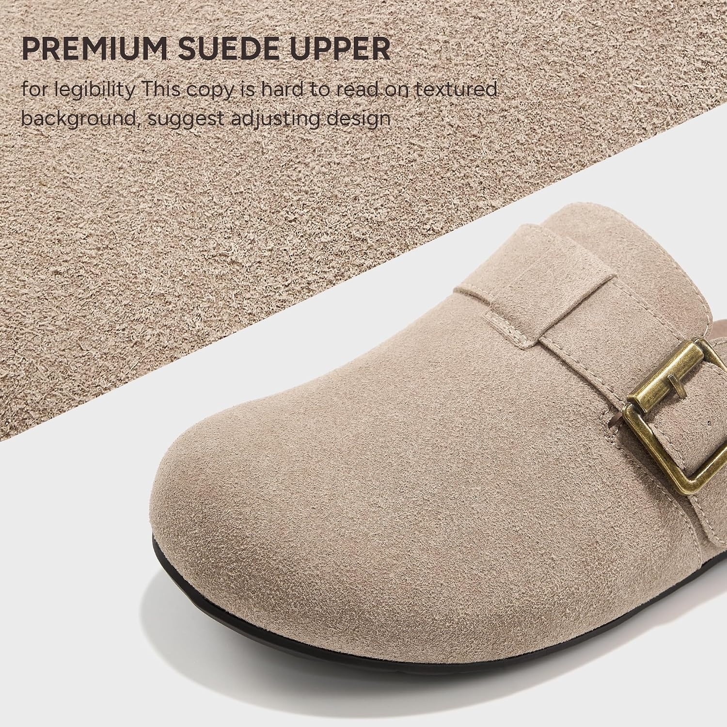 Stelle Suede Clogs for Women Men Potato Shoes with Arch Support Leather Cork Footbed Mules Slip on Home Slippers(Taupe-leather)