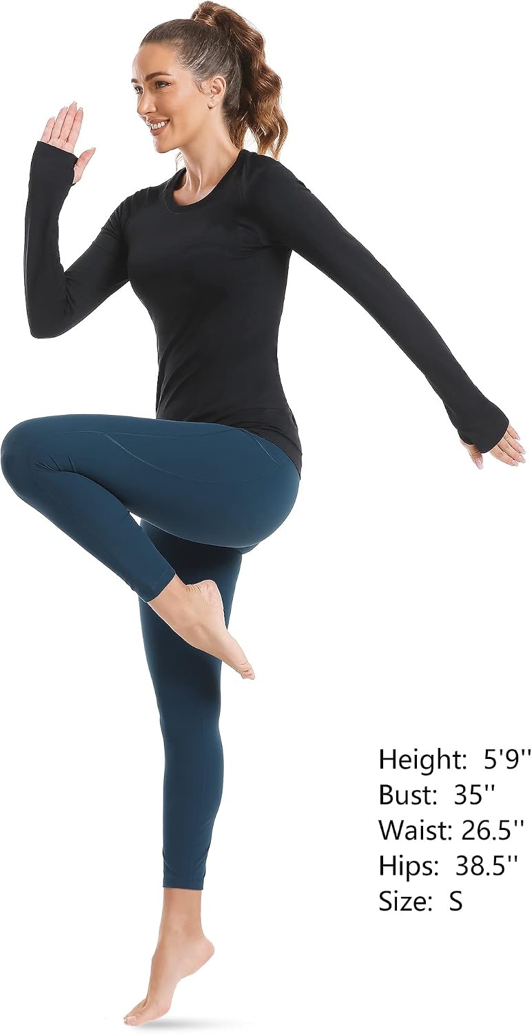 Stelle Women Workout Tops Long Sleeve Seamless Compression Athletic Shirts Yoga Gym Sports Breathable Tees(Black)