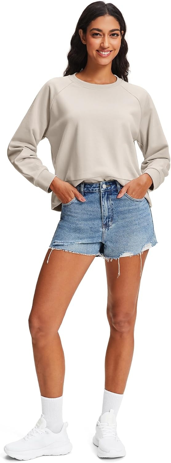 Stelle Women’s Raglan Crewneck Sweatshirt Relaxed Fit Casual Everyday(Oat Milk)