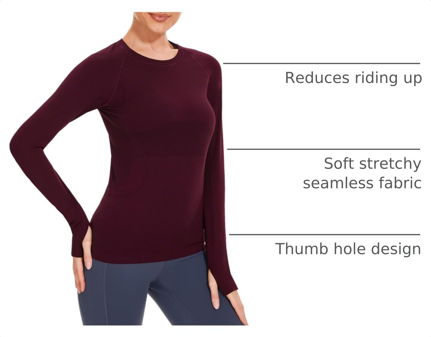 Stelle Womens Seamless Long Sleeve Workout Tops Compression Athletic Shirts(Burgundy)