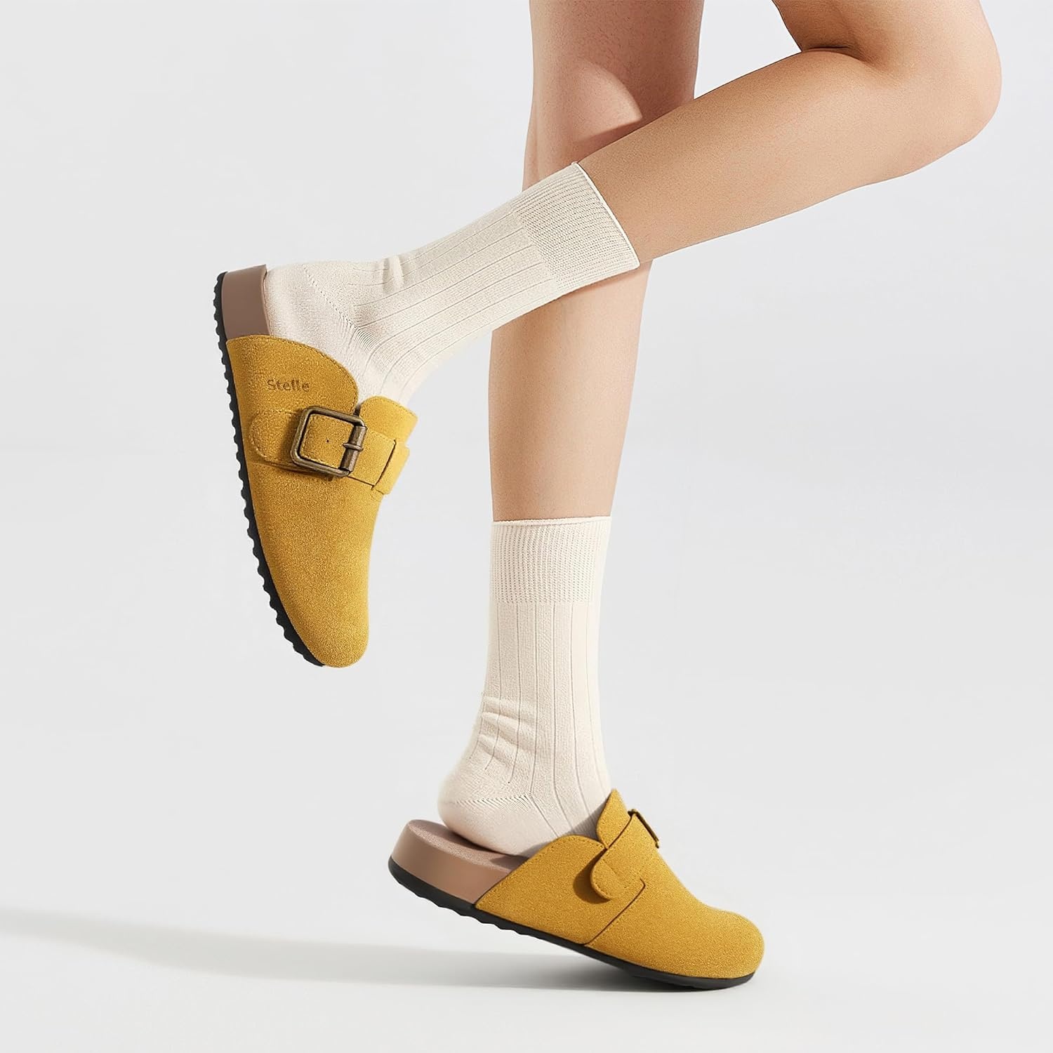 Stelle Suede Clogs for Women Men Potato Shoes with Arch Support Leather Cork Footbed Mules Slip on Home Slippers(Mustard)