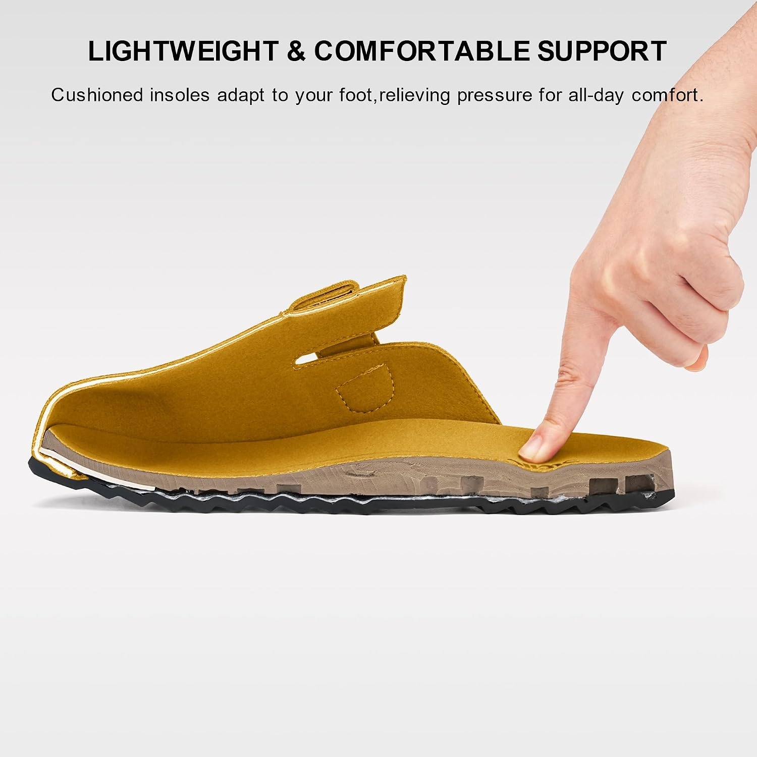 Stelle Suede Clogs for Women Men Potato Shoes with Arch Support Leather Cork Footbed Mules Slip on Home Slippers(Mustard)