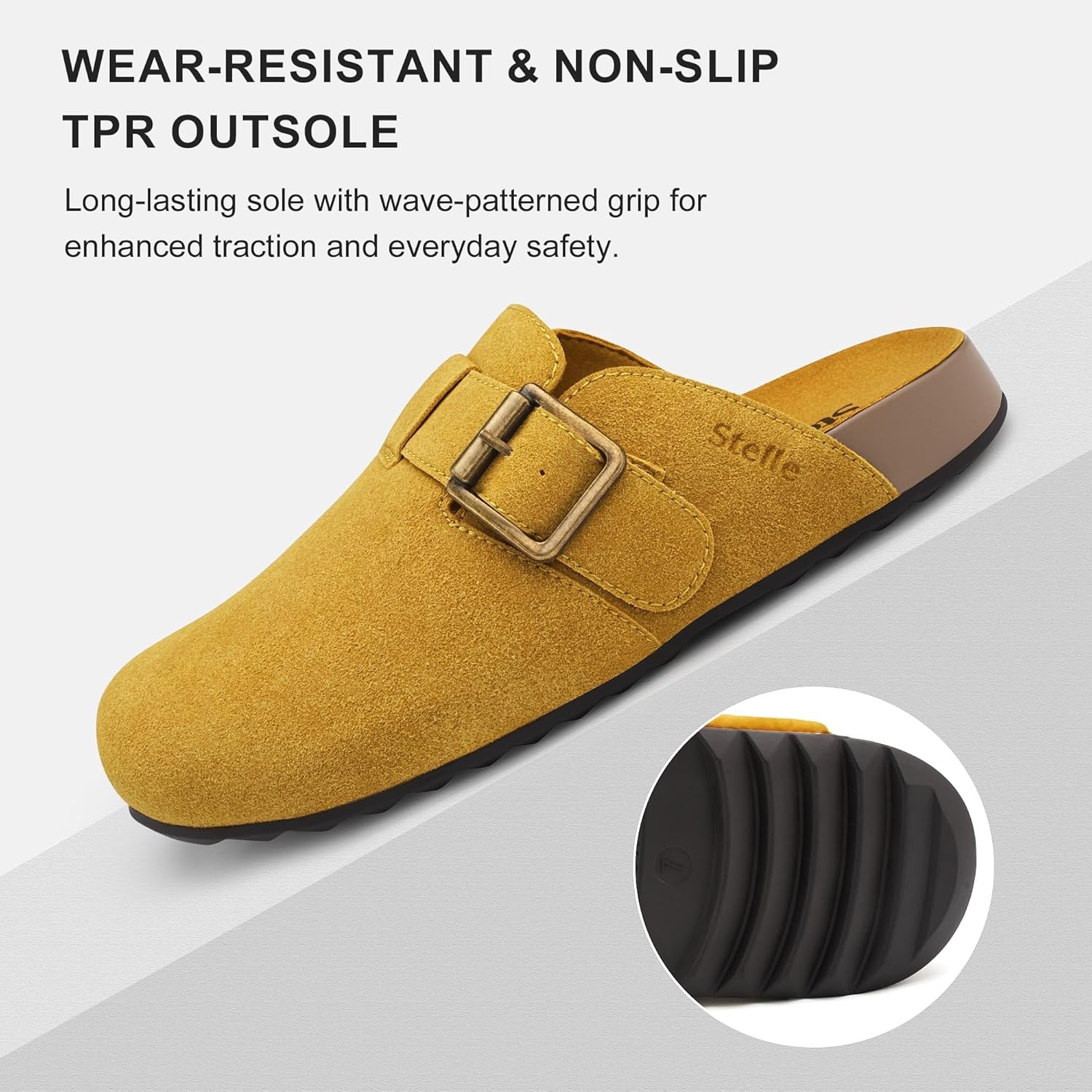 Stelle Suede Clogs for Women Men Potato Shoes with Arch Support Leather Cork Footbed Mules Slip on Home Slippers(Mustard)