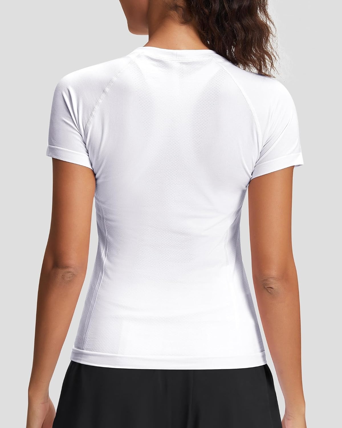 Stelle Womens Workout Tops Short Sleeve Seamless Moisture Wicking Yoga Tees | Meamless Fabric,Quick-Drying,Mesh Ventilation,Slim-Fit Silhouette,Raglan Sleeves,For Running,Tennis And Gym Workout(A-white)