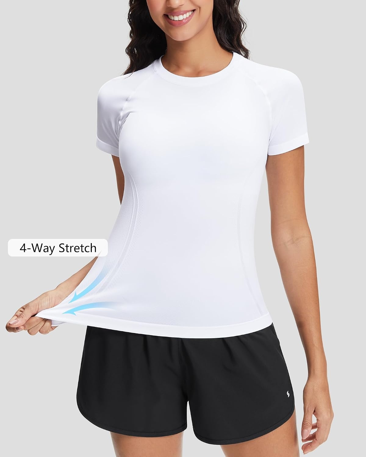 Stelle Womens Workout Tops Short Sleeve Seamless Moisture Wicking Yoga Tees | Meamless Fabric,Quick-Drying,Mesh Ventilation,Slim-Fit Silhouette,Raglan Sleeves,For Running,Tennis And Gym Workout(A-white)