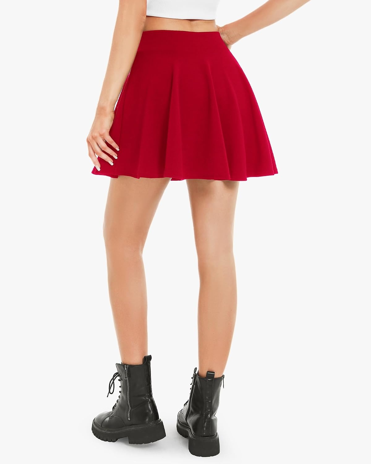 Stelle Women Casual Skater Skirts with Shorts Flared Mini Skorts | Underneath, Basic, Versatile, High-Waisted, Flared A-Line Silhouette, Soft, Stretchy, Pleated Skirt(Red)