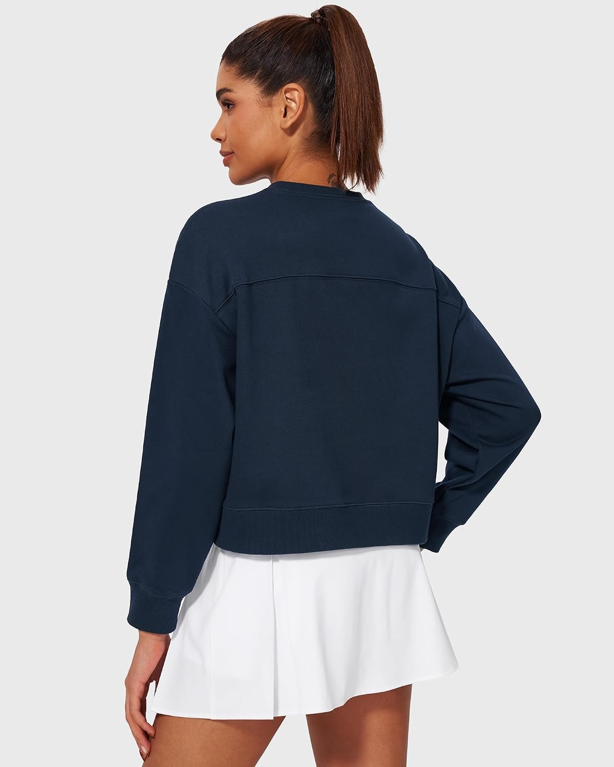 Stelle Cropped Sweatshirt for Women Crewneck Pullover Tops Oversized Long Sleeve Lightweight Casual Cotton Sweat Shirts(Navy)